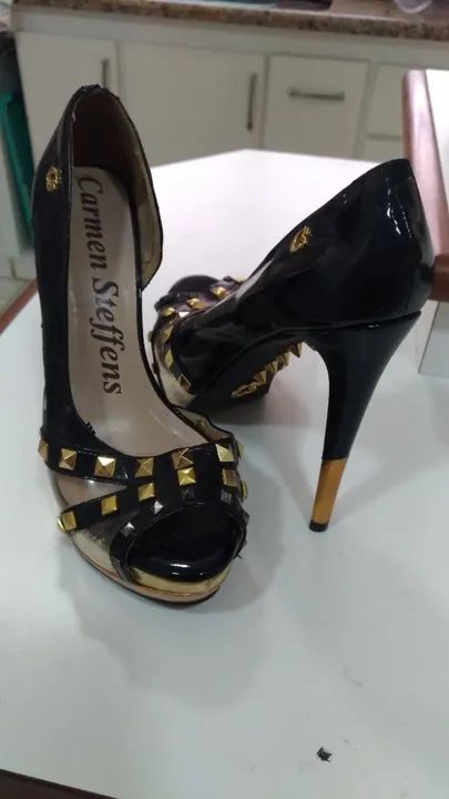 Salto Sandalia Preta Carmen Steffens Sandalia Carmen Steffens