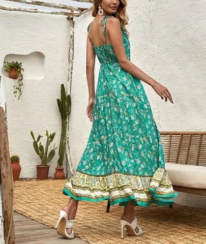 Vestido Boho longo de viscose estampado importado NOVO - Foto 3