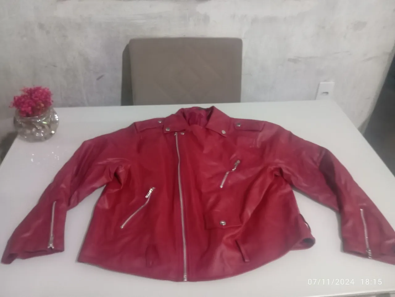 Jaqueta de Couro Vermelha Masculino