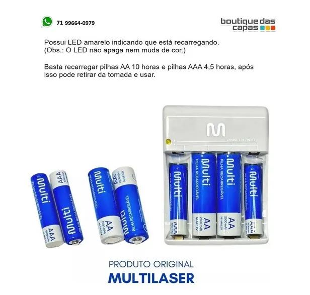  Kit Carregador de Pilha Bivolt + 8 Pilhas AA e AAA Recarregaveis Multilaser CB093 - Foto 2