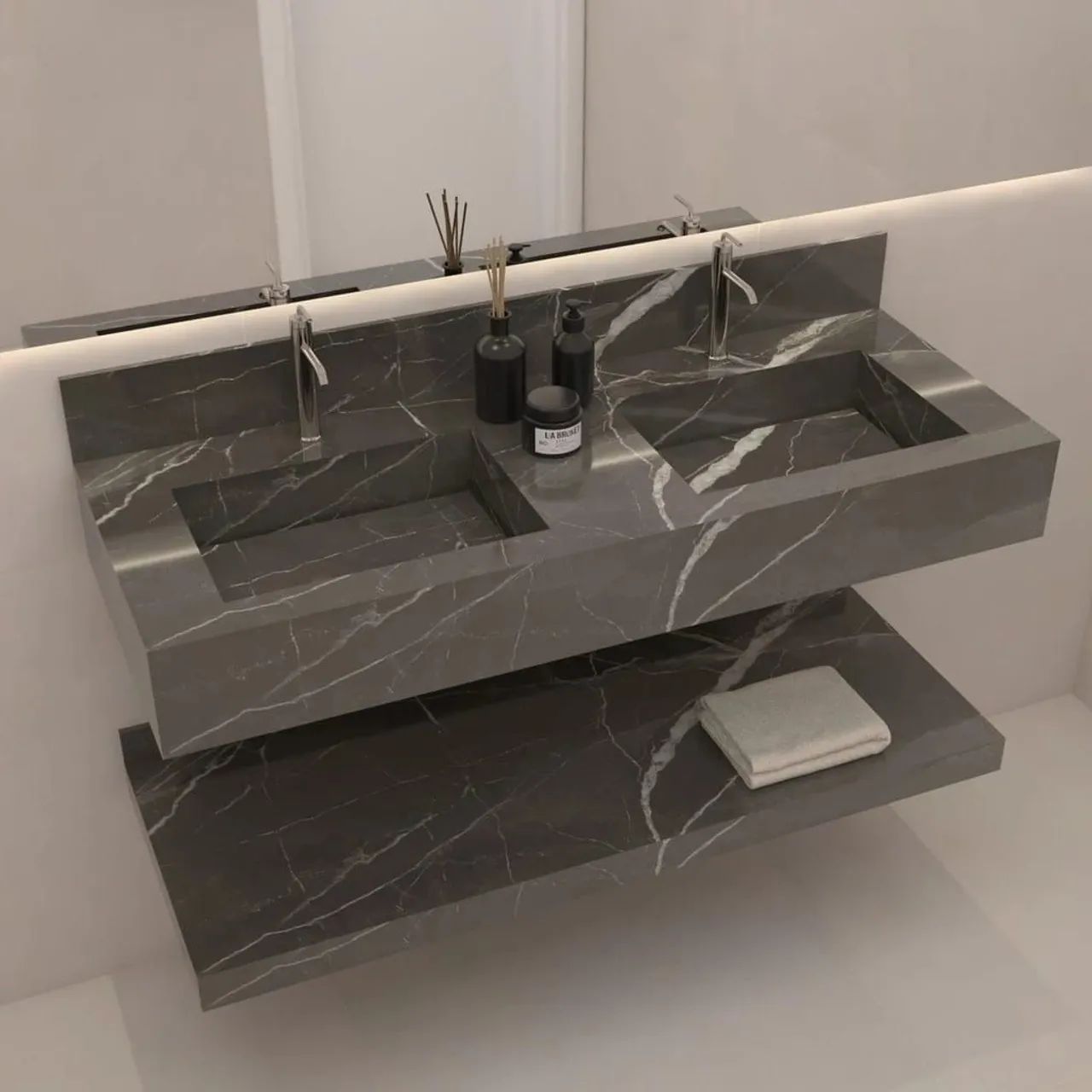 Pia de porcelanato preto com veios dourados - Foto 2