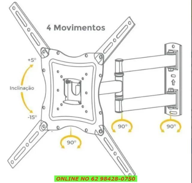 Suporte Para Tv Articulado 14 a 55 Polegadas Universal P/Todas Televisões - Foto 4