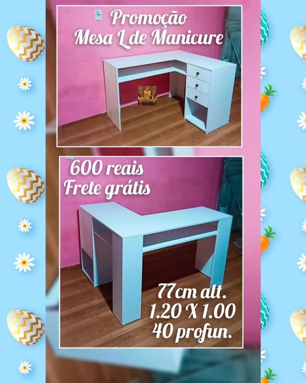 Mesa de Manicure em L - Branca - Nova