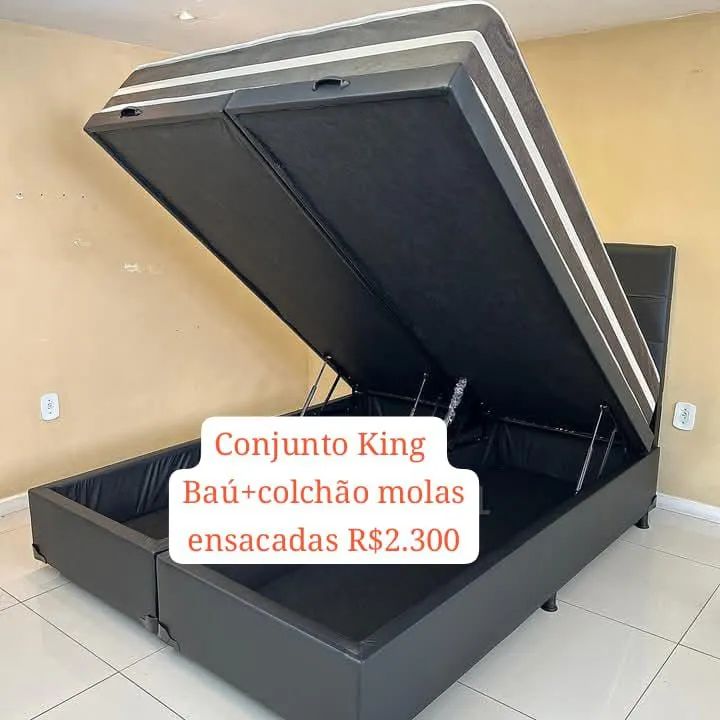 Cama Box Baú King + Colchão Molas Ensacadas - R$2.300