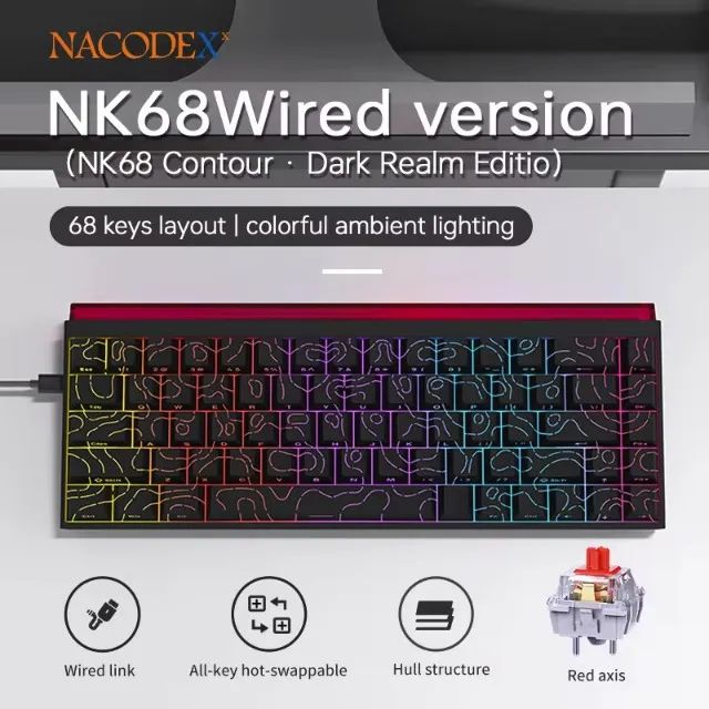 Teclado Gamer Mecânico Ajazz Nacodex NK68 68% ARGB Switch Red Axis
