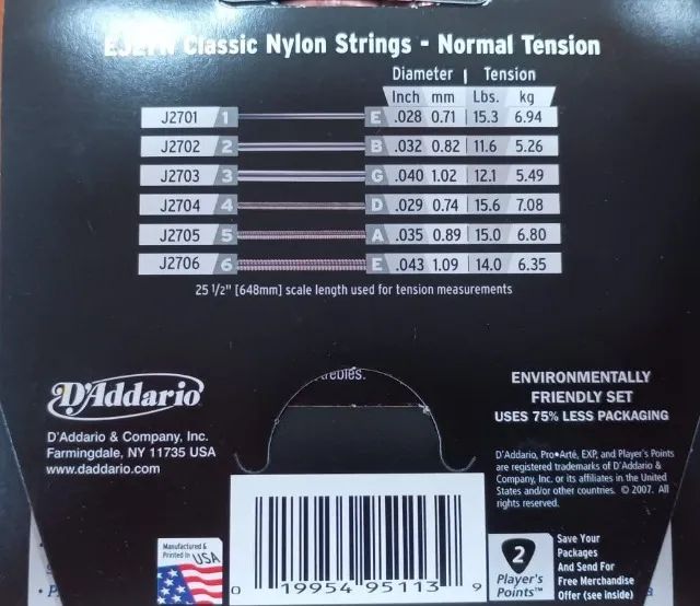 Encordoamento Para Violão Nylon D'Addario Classic EJ27N - Foto 4