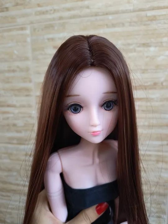 Peruca para boneca BJD ou Pullip castanho escuro lisa - Foto 2