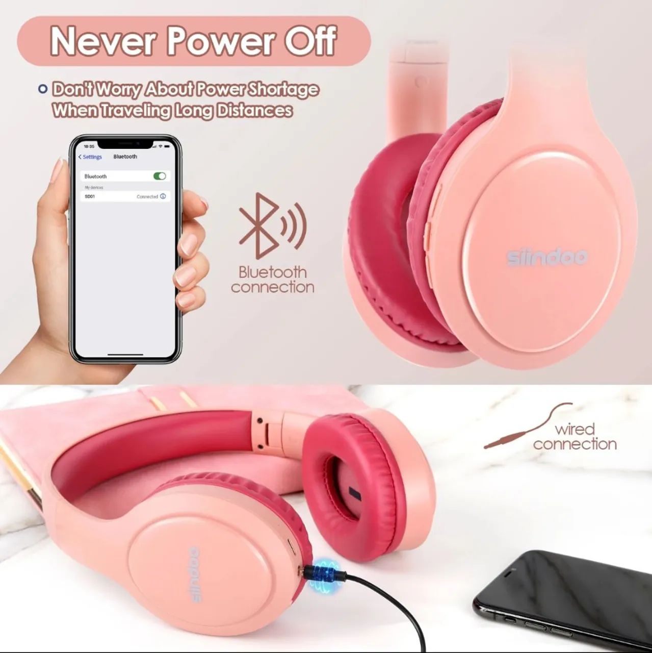 Fone de Ouvido SIINDOO JH-919 "PINK" Headset Wireless/Bluetooth - Foto 2