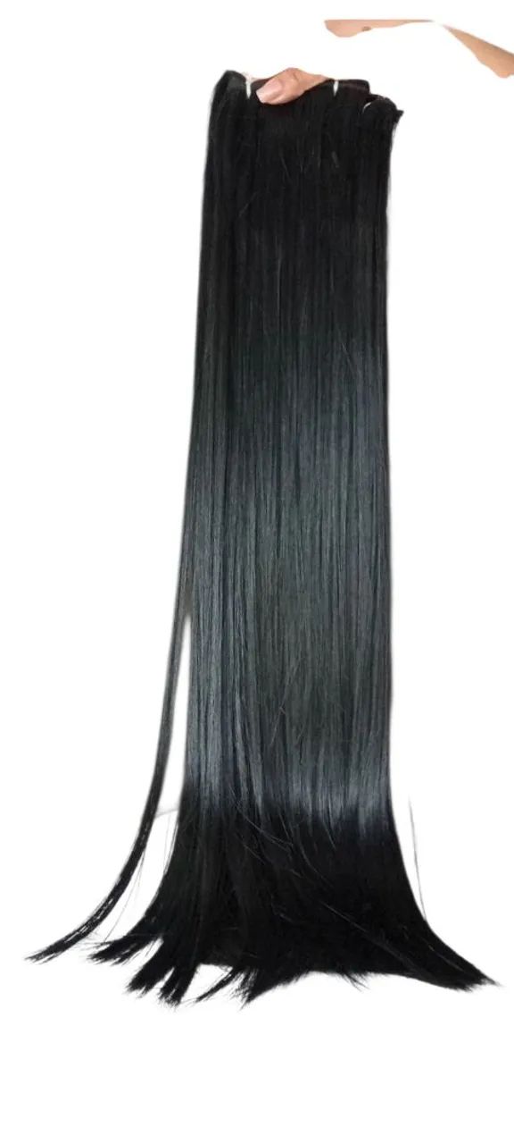 Fibra parece humano sem brilho de cabelo de boneca l preto 200gr 70cmlisona tela 