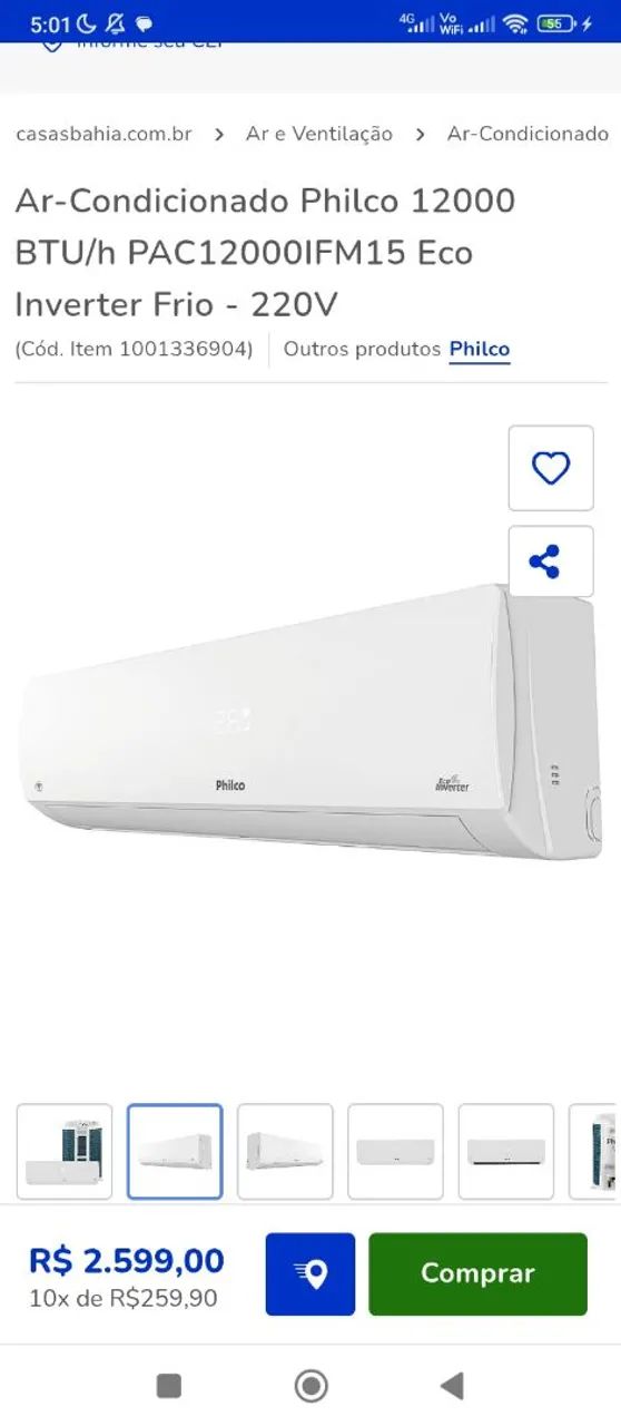 Vendo Ar Condicionado Philco 12000 BTU Inverter Frio 220V - Foto 2