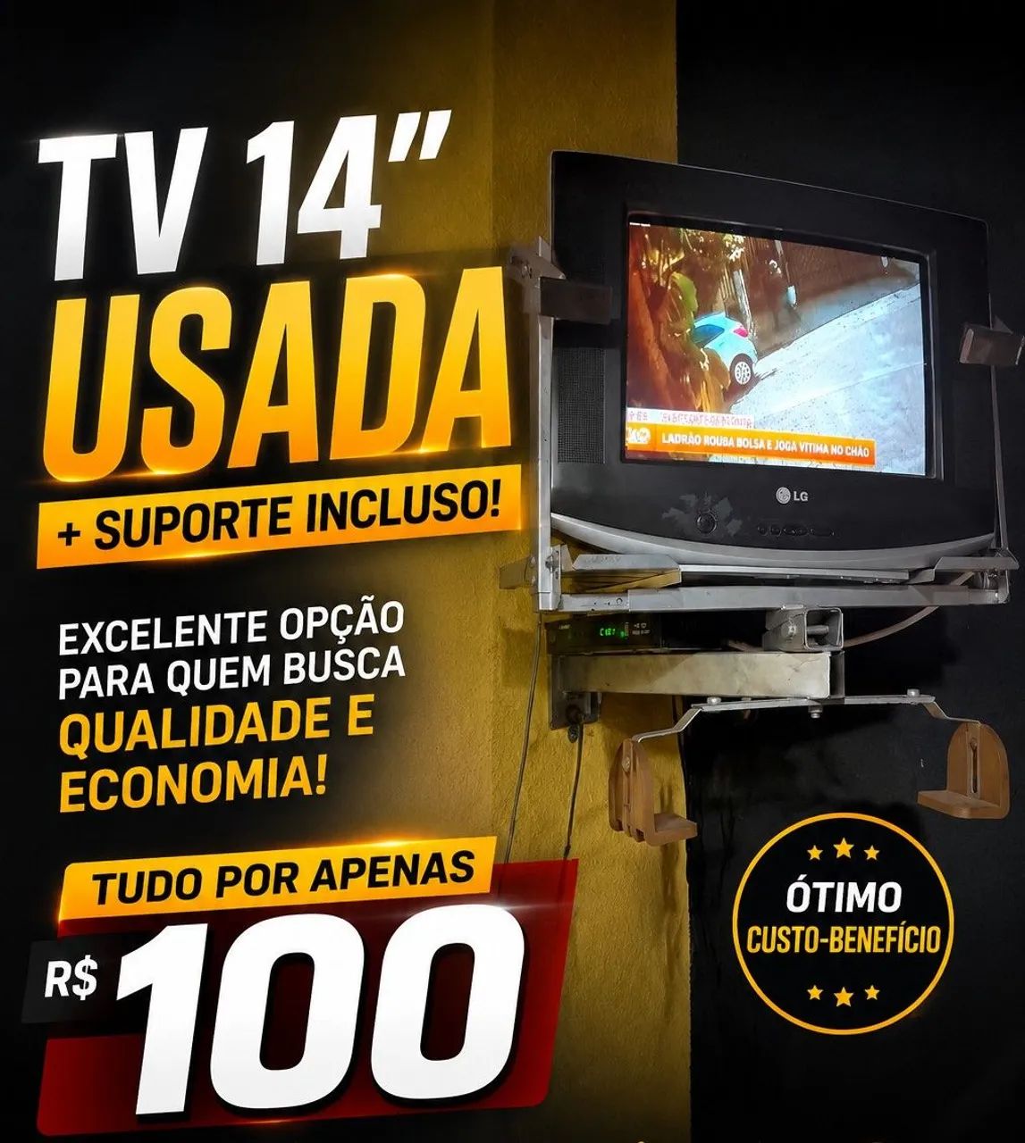 Tv 14 polegadas usada com suporte 