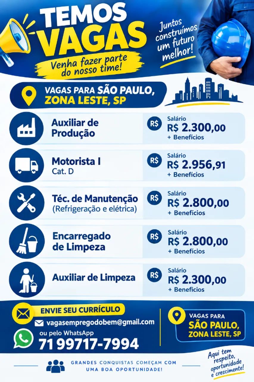 VAGAS DE EMPREGO - SÃO PAULO