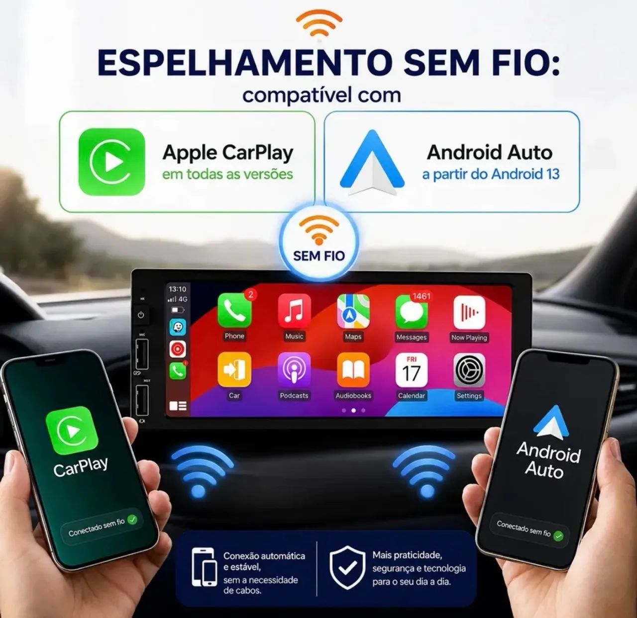 Central multimídia 6.9 polegadas com tecnologia CarPlay e Android auto sem fio - Foto 2