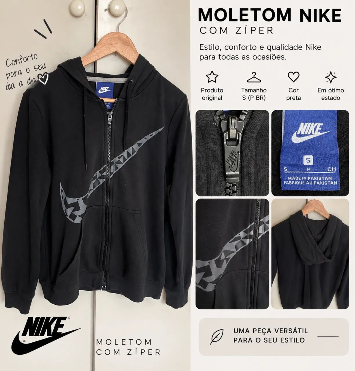 Moletom Nike preto com capuz e zíper