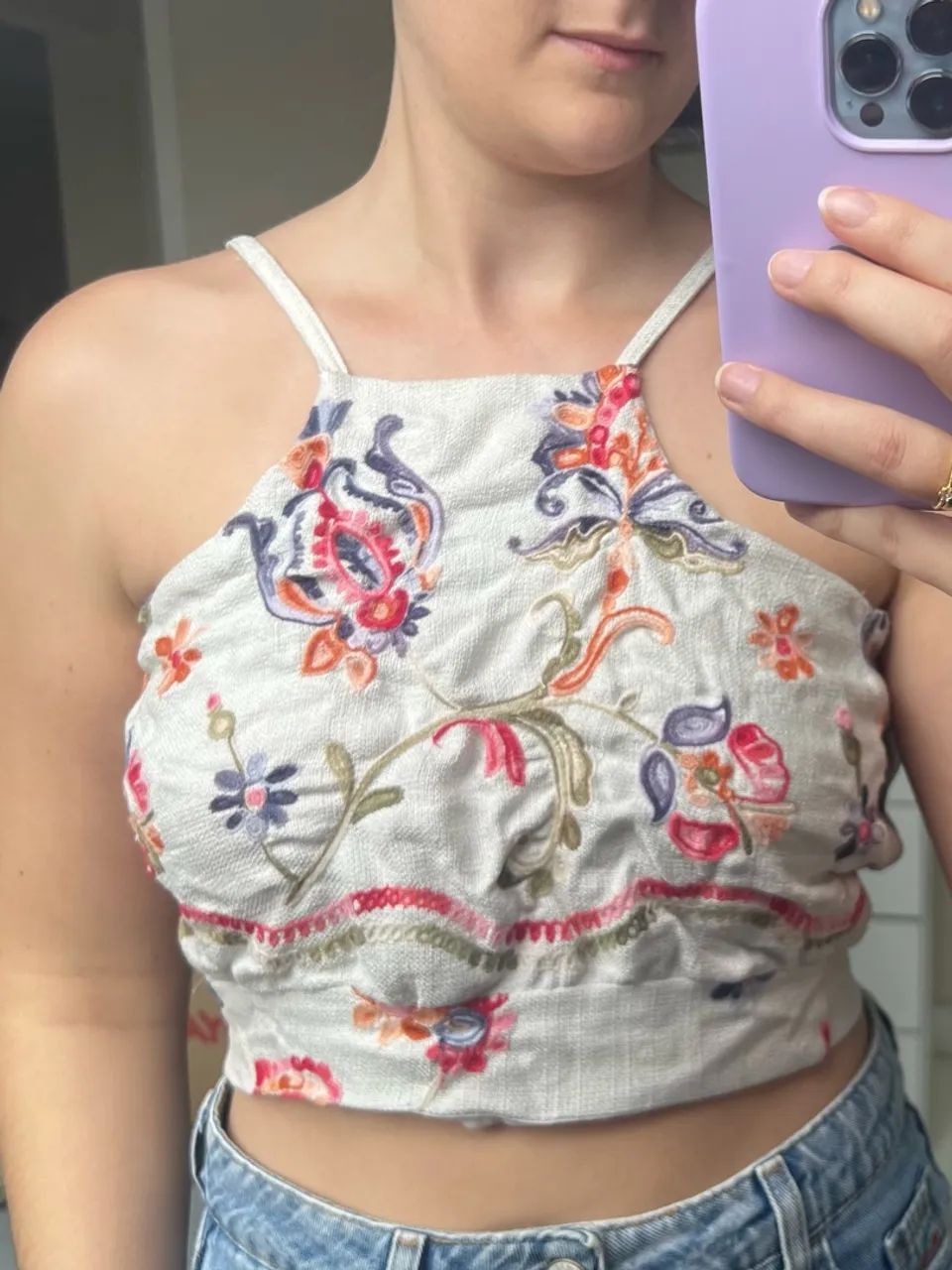 Cropped Floral Estampado com Babado - Tam. P - Foto 2