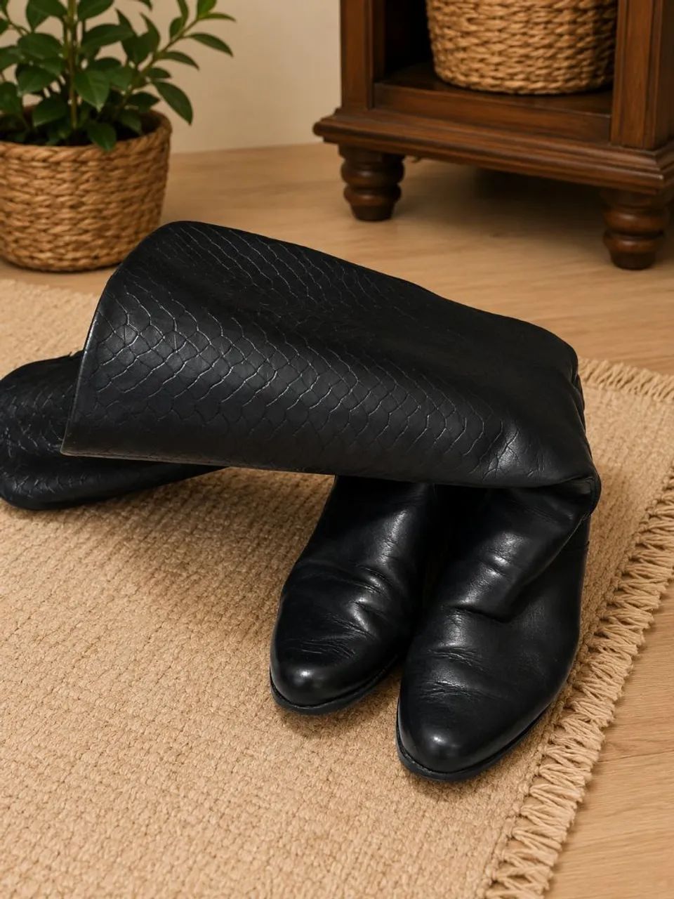 Bota de couro cano alto 