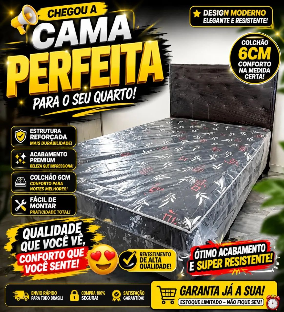 Cama box casal 6cm d33 confortávell 