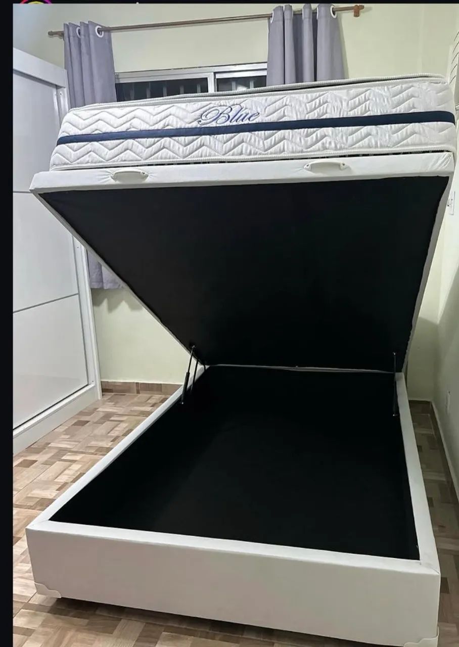 Cama bau casal Colchao Molas pocket D33 Blue 