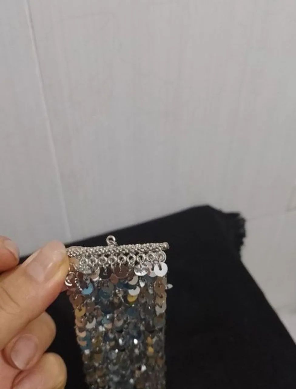 Pulseira de lantejoulas Prata  - Foto 4