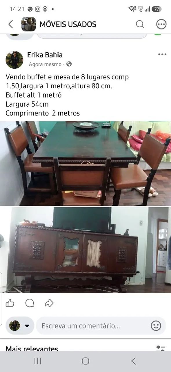 Moveis antigos em bom estado buffet e mesa com cadeiras