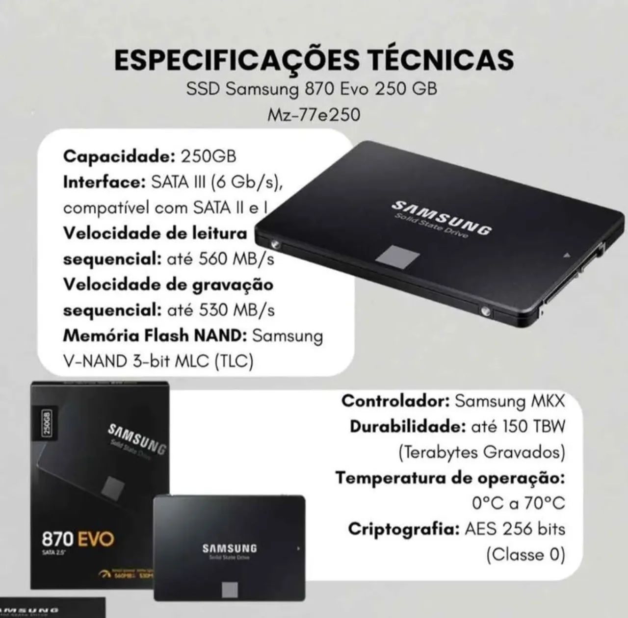 Samsung SSD 250GB Original testado no CrystalDiskInfo