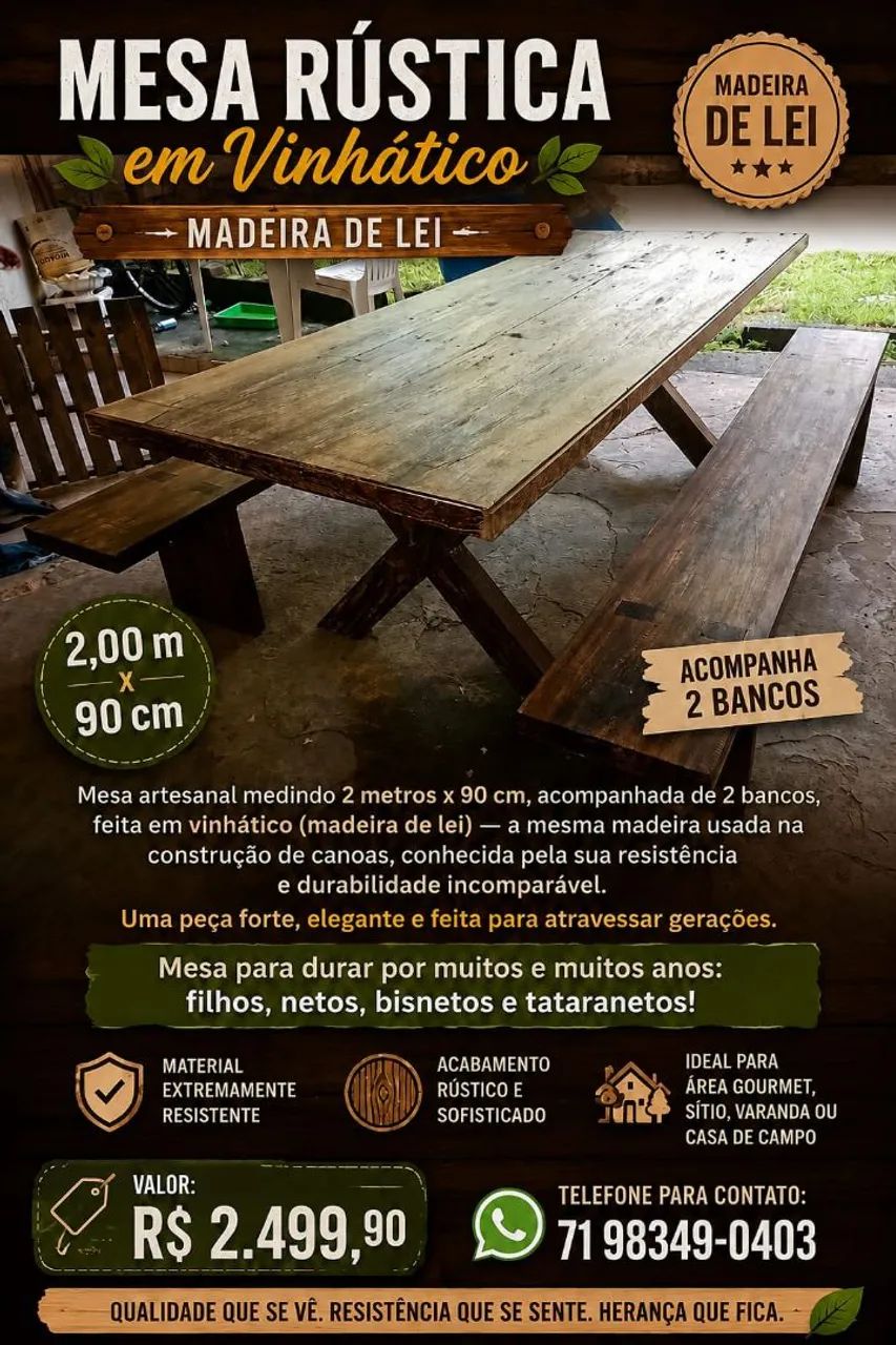 Mesa e banco rústico