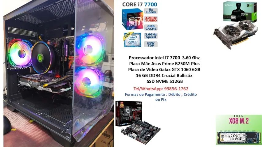 i7-7700 GTX1060 6GB ゲーミングPC SSD500GB PC Gamer Core I7 7700 GTX 1060 6GB - Completo - Até 12 X 237,00