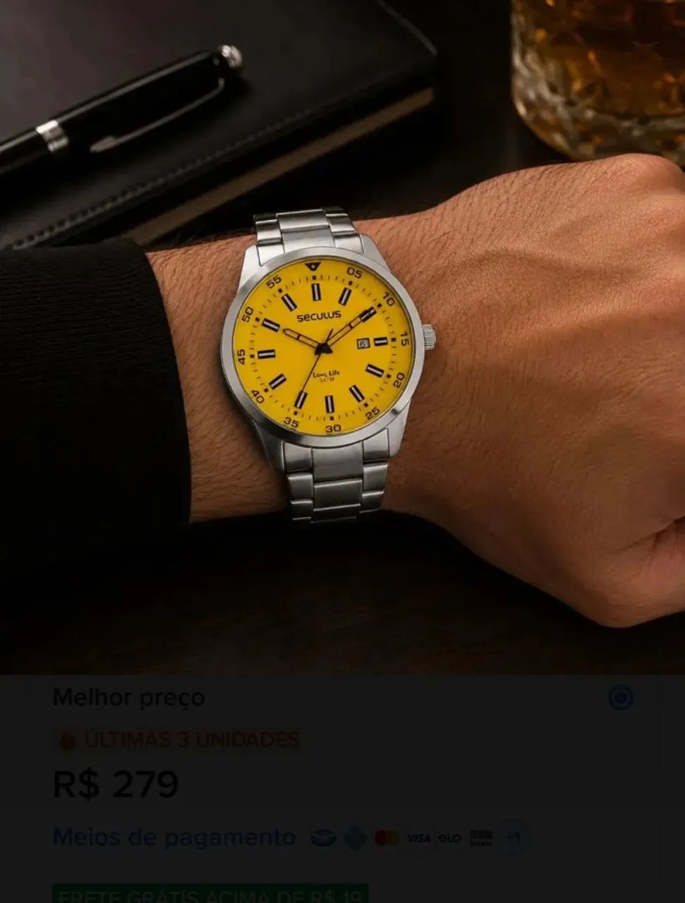 Relógio Seculus Prateado Amarelo - Foto 2