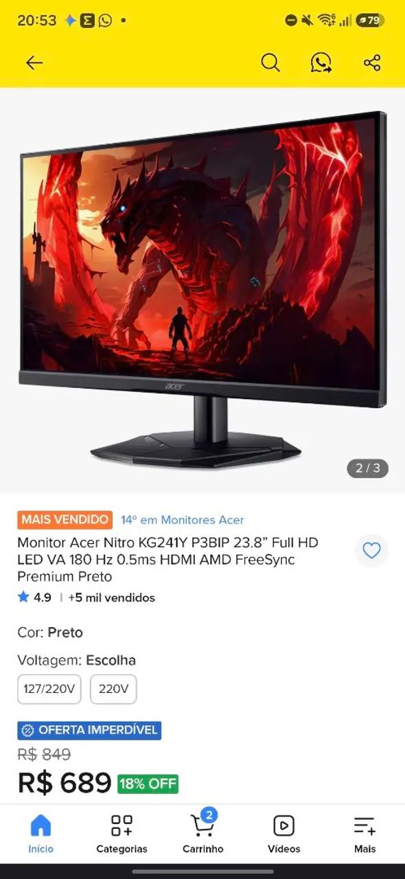 Monitor acer nitro trincado com defeito  - Foto 4