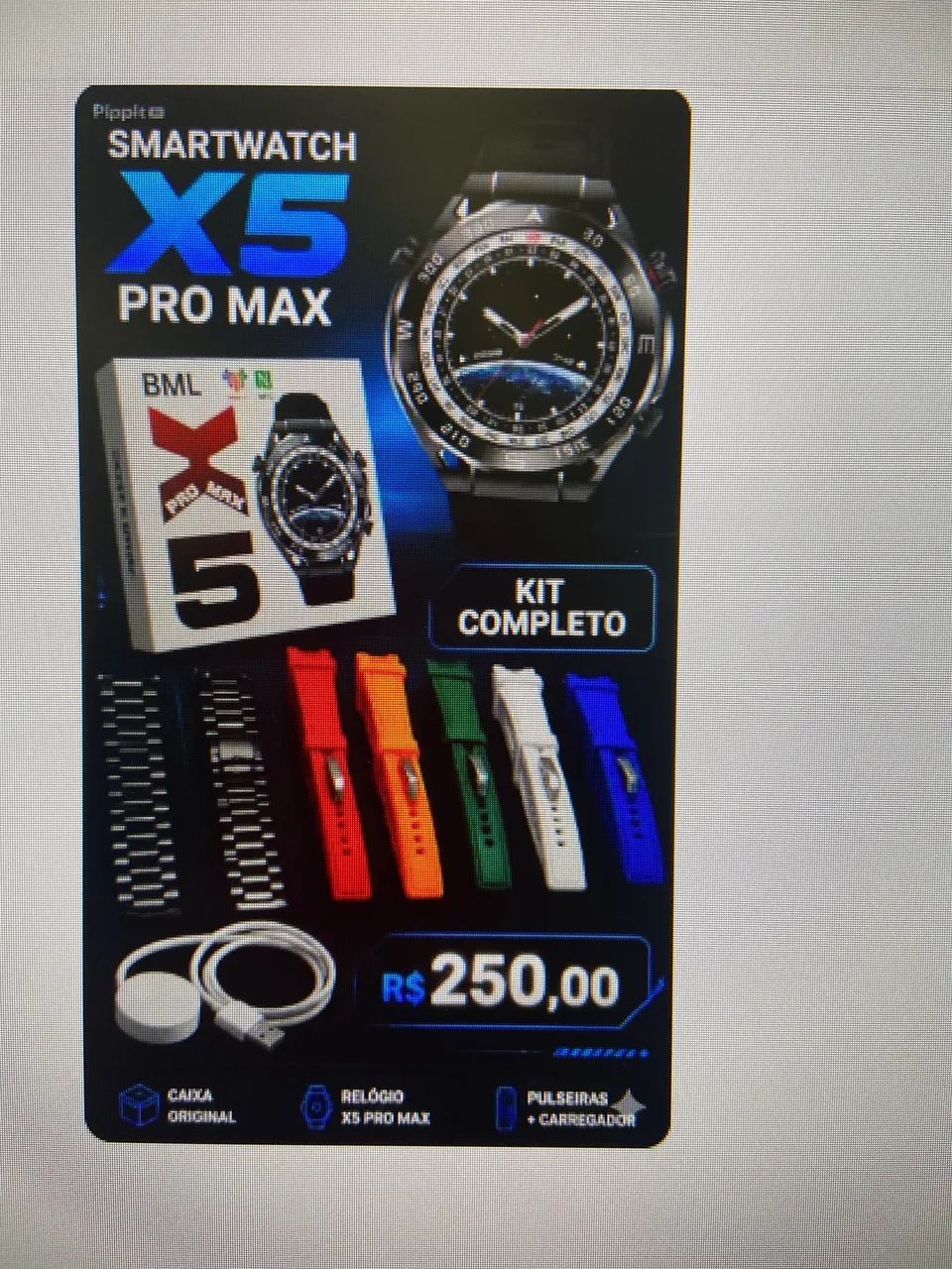 Relógio smartwatch x5 pro max kit completo