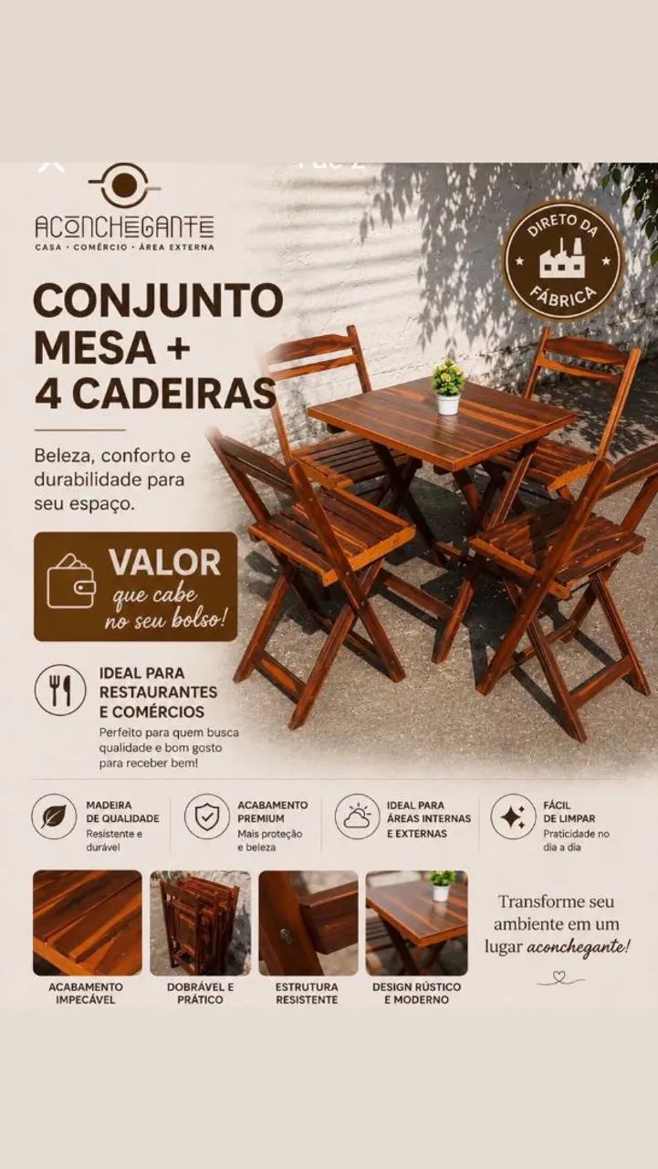 Mesa e cadeira de madeira de lei 