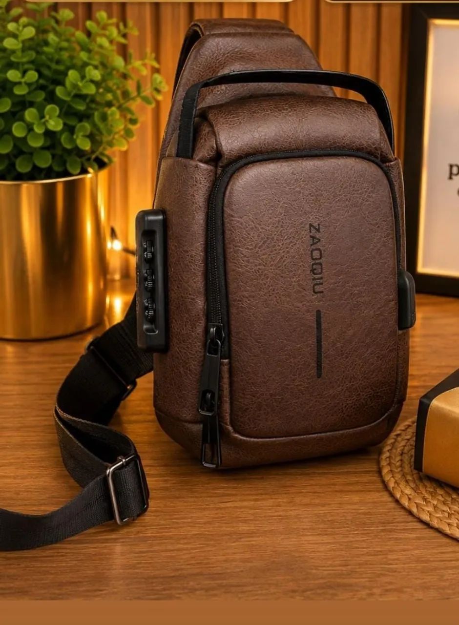 MOCHILA EM COURO, COM SEGREDO 