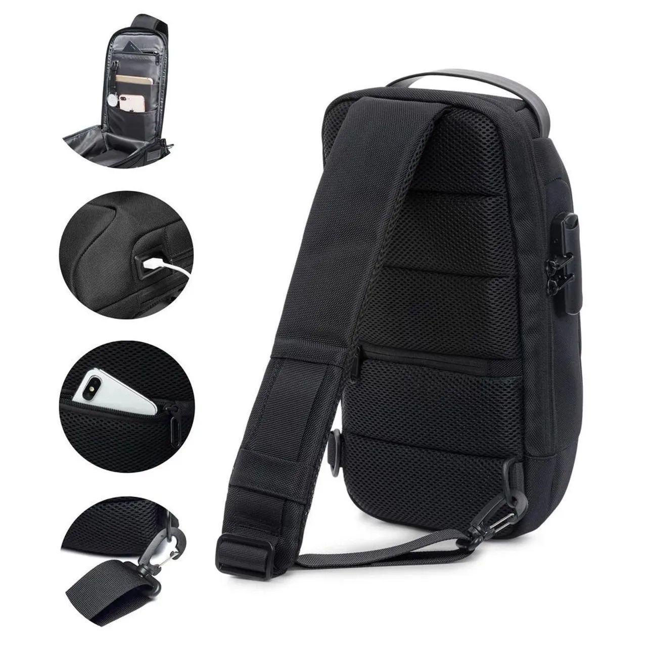 Mochila de Ombro Transversal Gshield Preta  - Foto 2