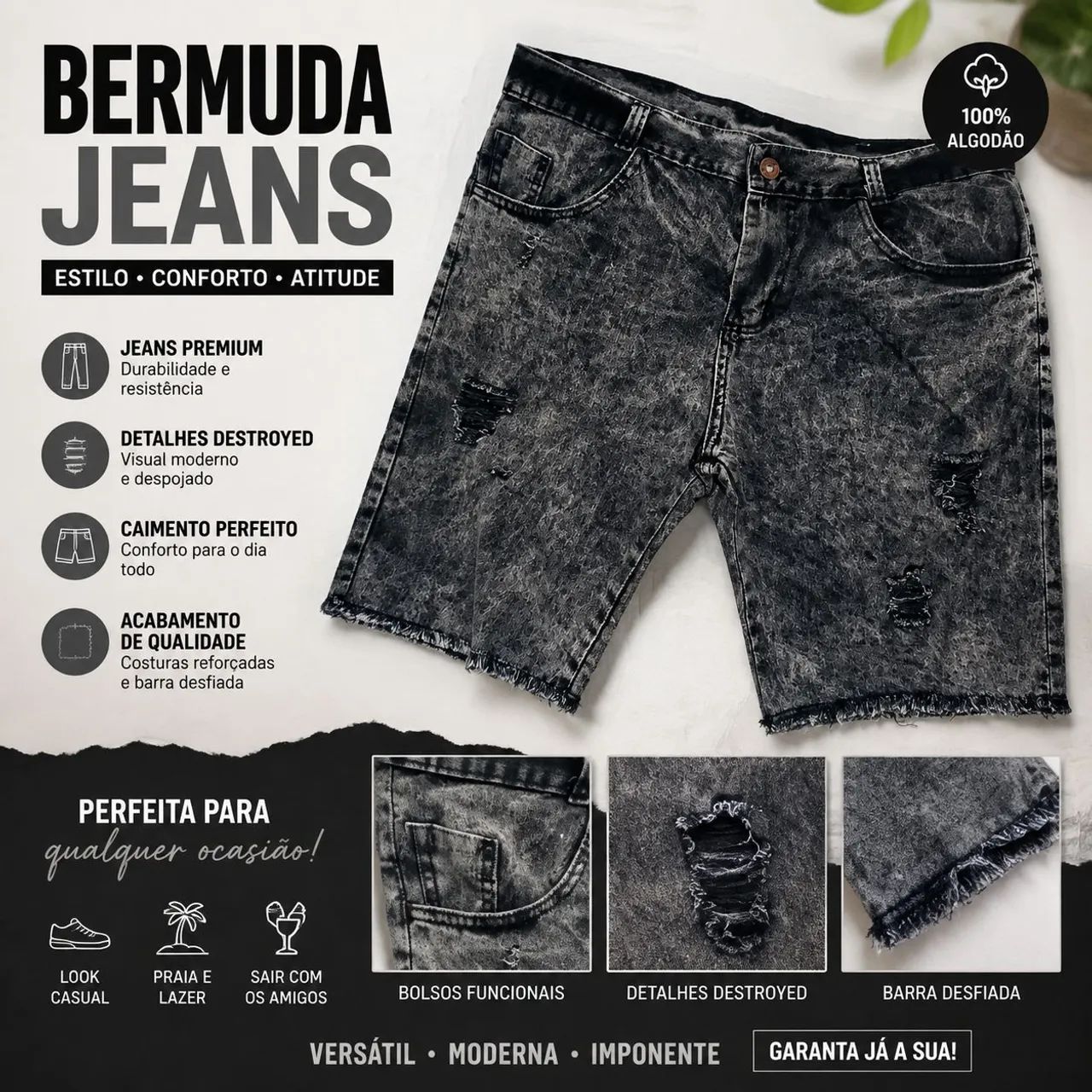 Bermuda jeans estilo jogador
