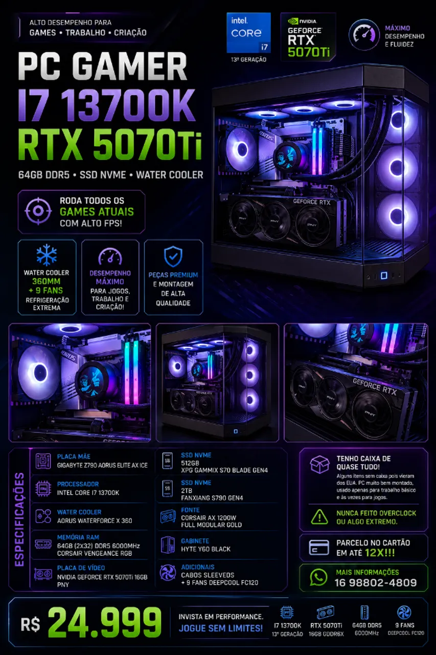 PC GAMER I7 7700k + Gtx1070 + 16GB RAM + SSD - Computadores e