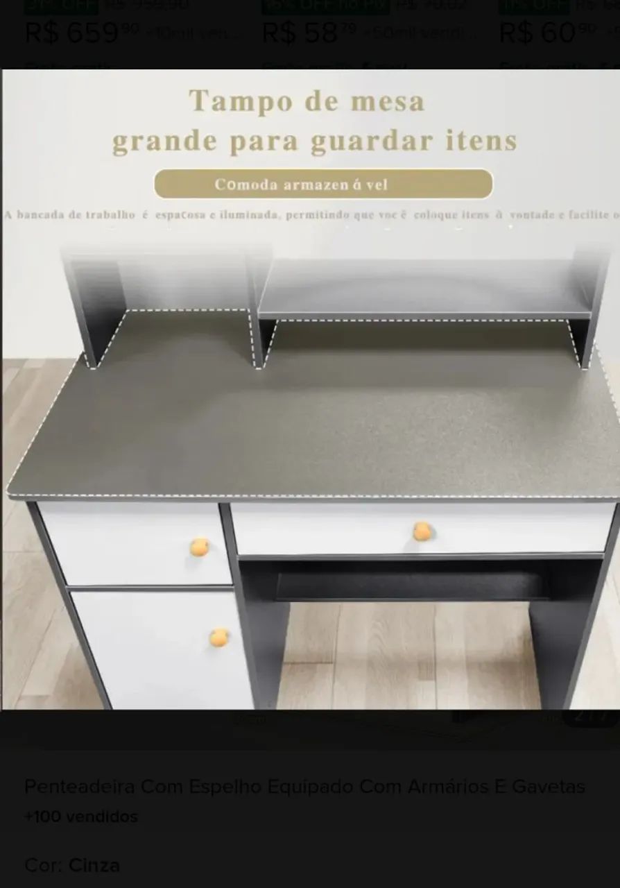 Vendo linda penteadeira nova com cadeira e espelho. Várias divisórias. - Foto 4