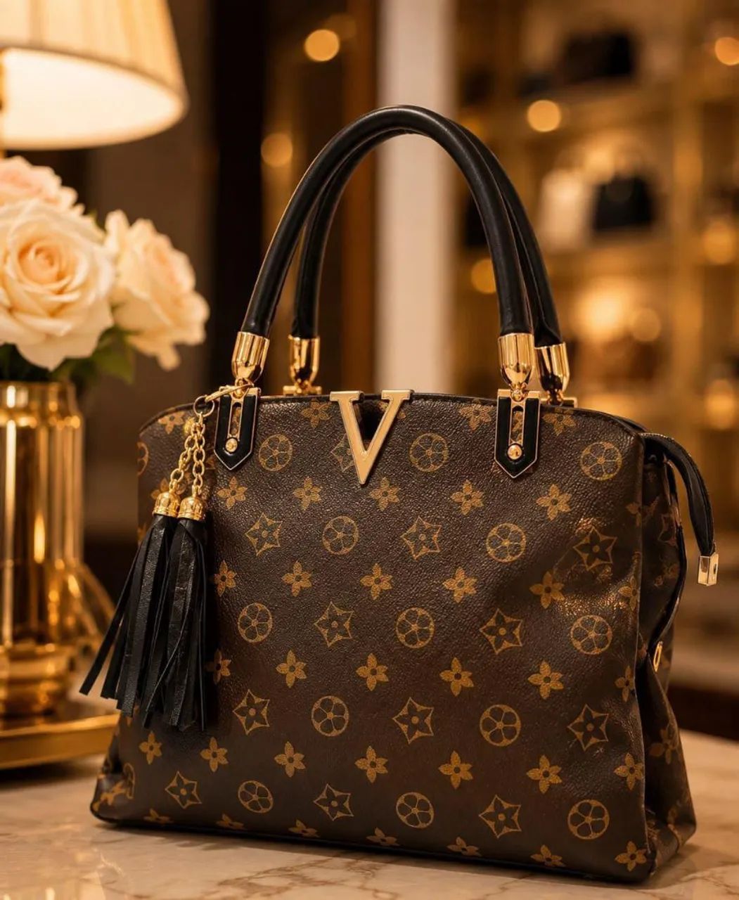 Bolsa feminina com acabamento sofisticado  e estampa clássica  material resistente  - Foto 5