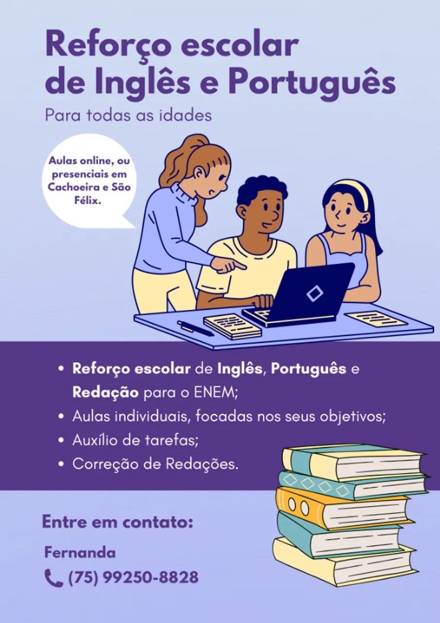 Reforço escolar de Inglês, Redação e Português