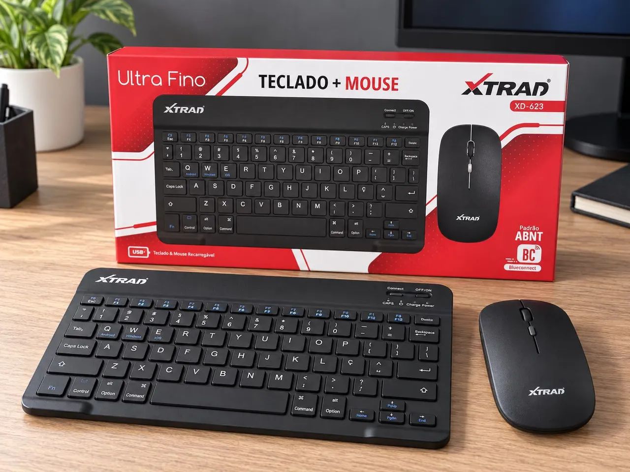 Kit Teclado e Mouse Bluetooth e Sem Fio USB Xtrad XD-623