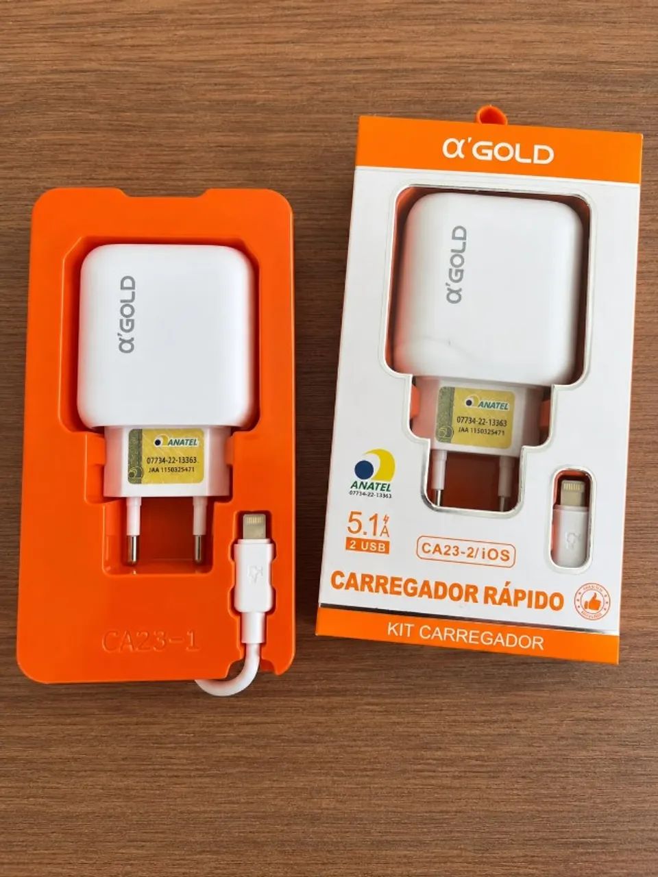 Kit Carregador Rápido A'GOLD CA23-2 (Com Cabo Lightning / iOS) - Foto 2