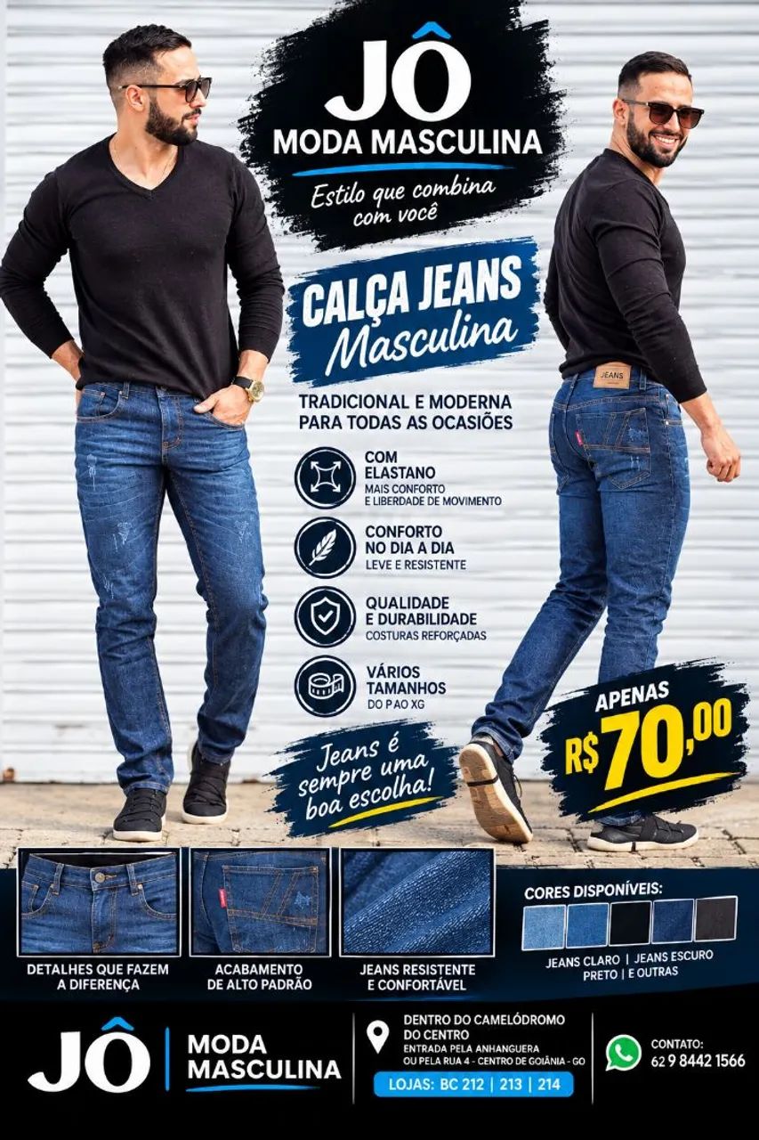 Calças jeans Tradicional Masculina com elastano 