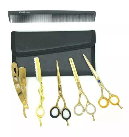 Kit 3 Tesoura 1Navalha e 1Navalha Desfiadeira Profissional