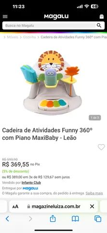 Maxibaby Cadeira de Atividades Funny 360° com Piano Musical Zebra, 2 em 1,  Base giratória, Brinquedos Interativos com Luzes e Som (Até 18kgs)