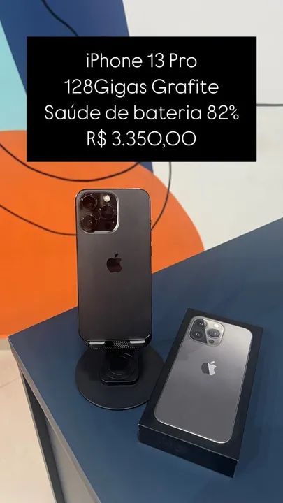 IPhone 13 Pro 128Gigas Saude de Bateria 86% Grafite Semi Novo Com