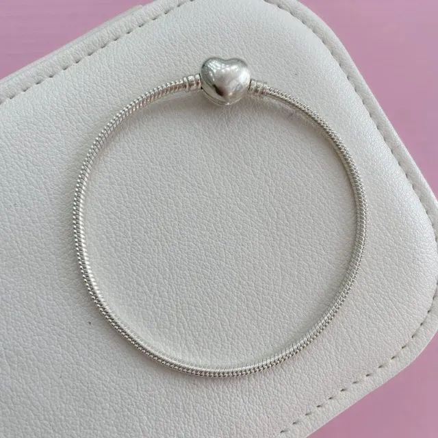 Pulseira para berloques prata 925 fecho coração liso