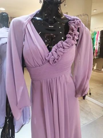 Vestido de festa longo crepe lavanda - M - Foto 4