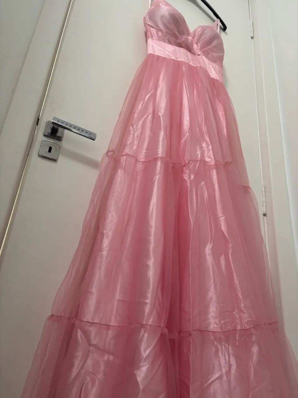 Vestido Rosa de Cetim com Tule - Foto 5