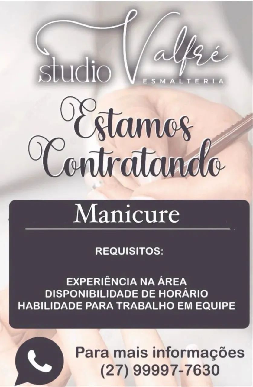 VAGA DE MANICURE COM EXPERIÊNCIA 