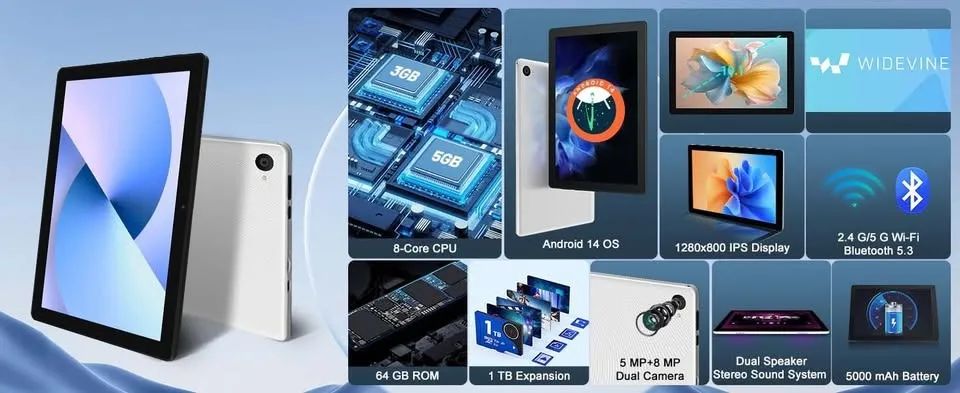 Tablet 10 Polegada android 14 octa-core 8gb ram 64gb rom 1280x800 ips (zero) - Foto 5