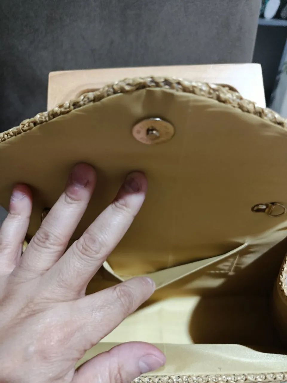 Bolsa linda de palha com forro. Chique com alça de madeira - Foto 4